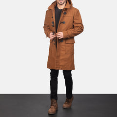 Drake Khaki Wool Hooded Duffle Coat for men