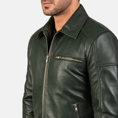 Mens Green Leather Biker Jacket