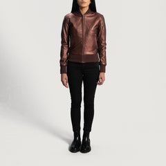 Maroon Leather Bomber women Jacket