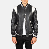 Black Leather Varsity Jacket for men