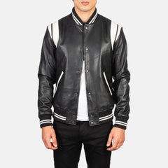 Black Leather Varsity Jacket for men