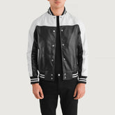 Black White Leather Varsity Jacket for men