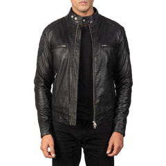 Mens Black Leather Biker Jacket