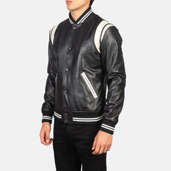 Black Leather Varsity Jacket for men