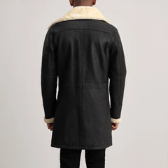 James Tumbled Black Leather Shearling Double-Breasted Coat for men