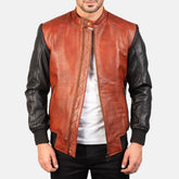 Zohan Black & Maroon Leather Bomber Jacket for men