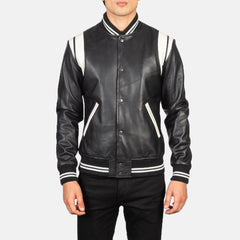 Black Leather Varsity Jacket for men