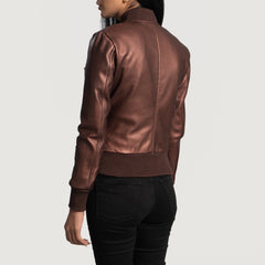 Maroon Leather Bomber women Jacket