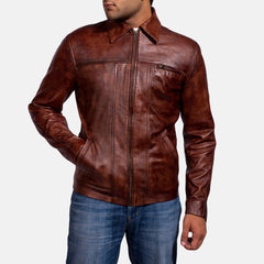 Mens Abstract Maroon sheepskin Leather Jacket