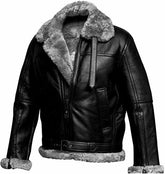 RAF Aviator B3 Bomber Black Fur Pilot Leather Jacket For men