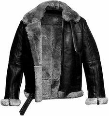 RAF Aviator B3 Bomber Black Fur Pilot Leather Jacket For men