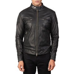 Mens Black Leather Biker Jacket