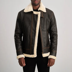 Norton B3 Brown & Cream Leather Bomber Jacket for men