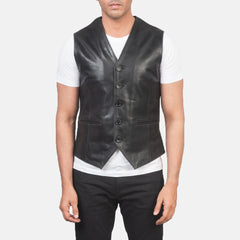 Mens Black Leather Vest