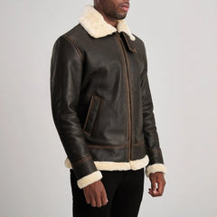 Norton B3 Brown & Cream Leather Bomber Jacket for men