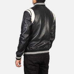 Black Leather Varsity Jacket for men
