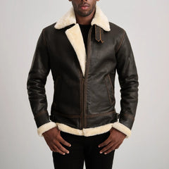Norton B3 Brown & Cream Leather Bomber Jacket for men