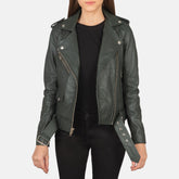 Ilia Green Leather Biker Jacket