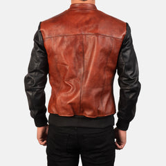 Zohan Black & Maroon Leather Bomber Jacket for men