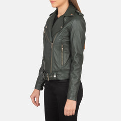 Ilia Green Leather Biker Jacket