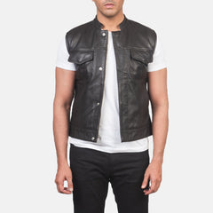 Brown Leather Biker Jacket-Vest coat