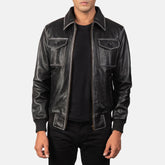 Black Leather Bomber sheepskin Jacket for men