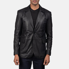 Mens Black Leather Blazer Jacket
