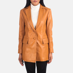 Brown Leather Women Blazer Jacket