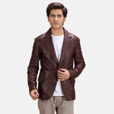 Mens Maroon Leather Quilted Blazer Jacket