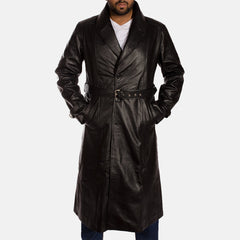 Jovon Black Leather Long Coat Jacket