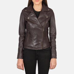 Maroon Leather Women Biker Jacket