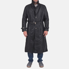 Mens Armix Black Leather long Coat Jacket