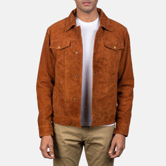 Mens Stallon Brown Suede Trucker Jacket