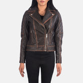 Womens Brown Leather Quilted Biker Jacket