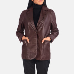 Wolves Maroon Leather Blazer Women Jacket