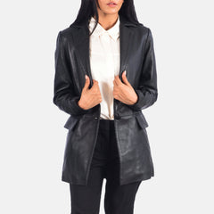 Black Leather Blazer Women Jacket