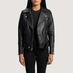 Novan Black Leather women Biker Jacket