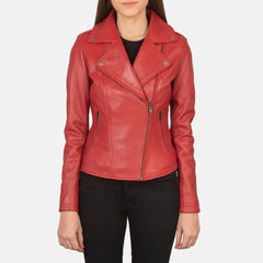 Zelsus Red Leather women Biker Jacket