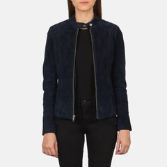 Blue Suede women Biker Jacket