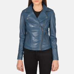 Elsus Blue Leather women Biker Jacket