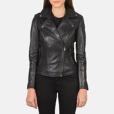 Elsus Black Leather Women Biker Jacket