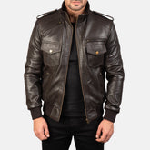 Norton Shadow Brown Leather Bomber Jacket for men