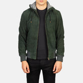 cormier Green Hooded Suede Bomber Jacket