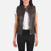 Women Moto Brown Leather Vest