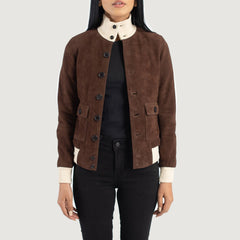 Sara A1 Mocha Suede Bomber Women Jacket