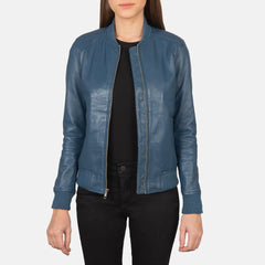 Womens Blue Leather Bomber stylish Jacket