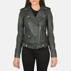 Ilia Green Leather Biker Jacket