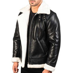 Mens Black Shearling Leather jacket