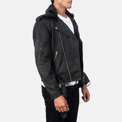 Jack Disressed Black Leather Biker Jacket
