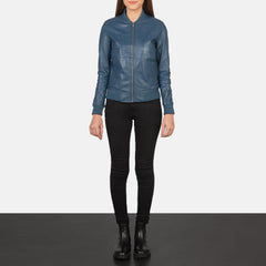 Womens Blue Leather Bomber stylish Jacket